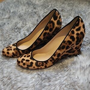J. Crew Leopard Print Calf Hair Wedge Heels